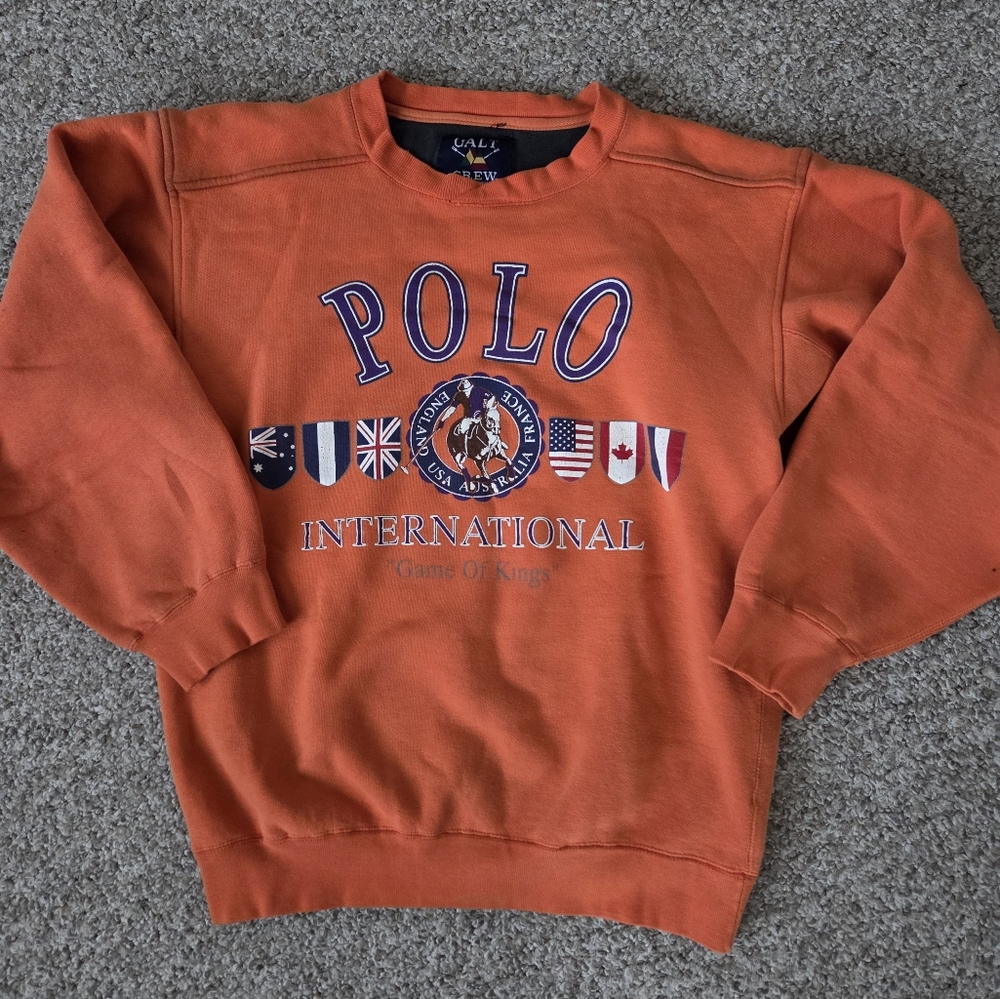 Vintage 90s Polo International Fleece Sweatshirt Crewneck Men’s‎ S Orange